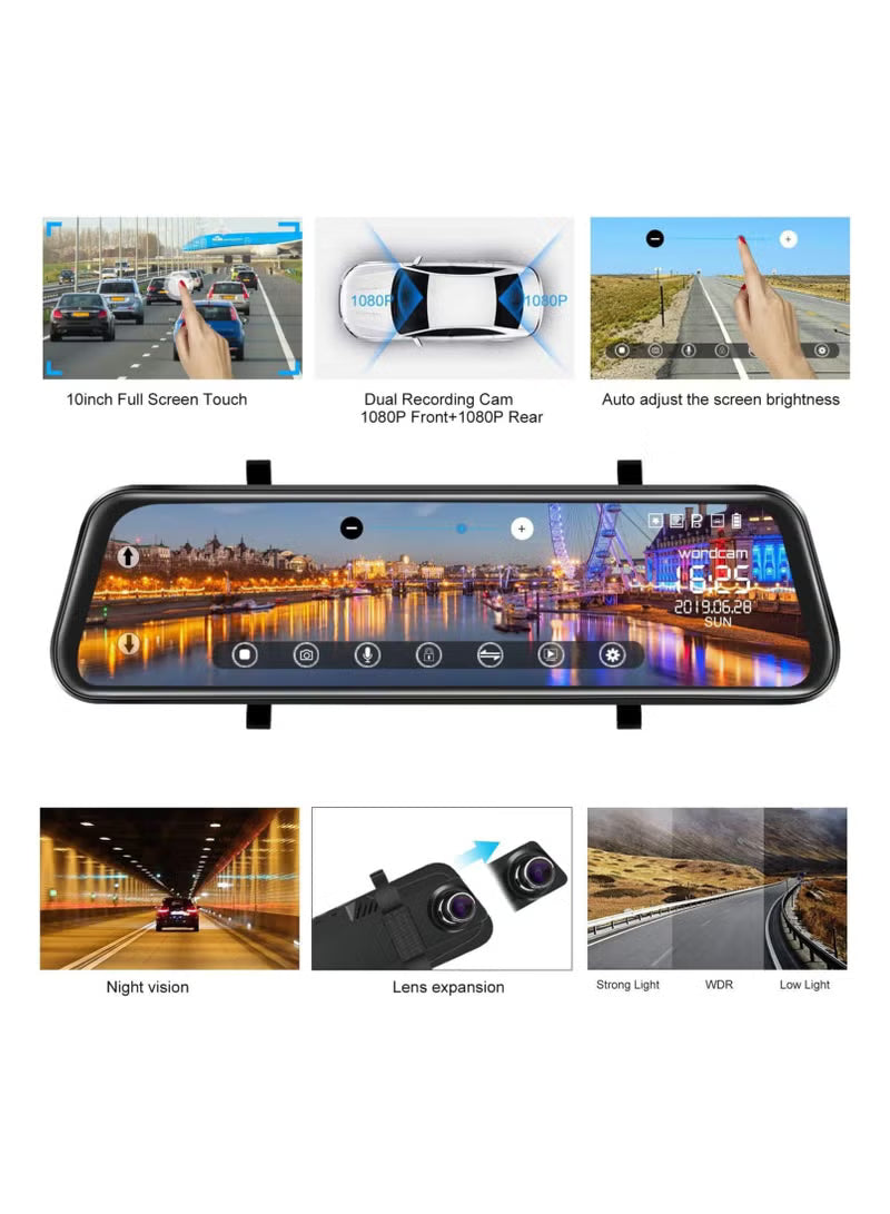 Car play Mirror Dash Cam 10 Inch Backup Camera  4K  Front and Rear Camera Full HD