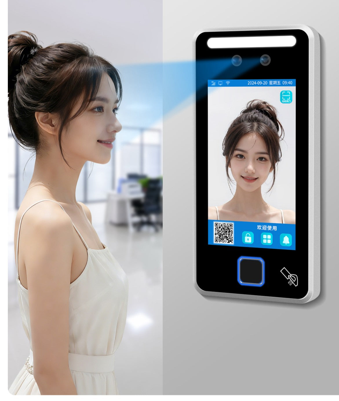 5.5 inch Face Recognition Biometric System, Dynamic Facial, Fingerprint, Card, PIN Access Control, WIFI support.