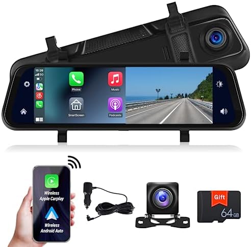 Car play Mirror Dash Cam 10 Inch Backup Camera  4K  Front and Rear Camera Full HD