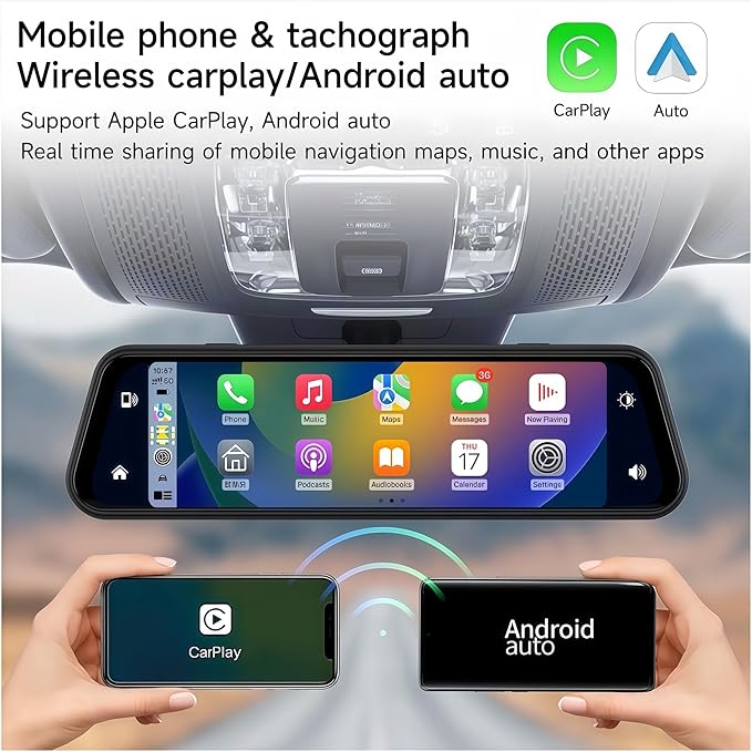 Car play Mirror Dash Cam 10 Inch Backup Camera  4K  Front and Rear Camera Full HD