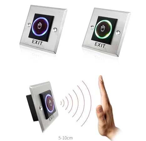 Rubik No Touch Door Release Exit Button Sensor with LED, Contactless IR Control Switch Stainless Steel Panel Input DC12V Output