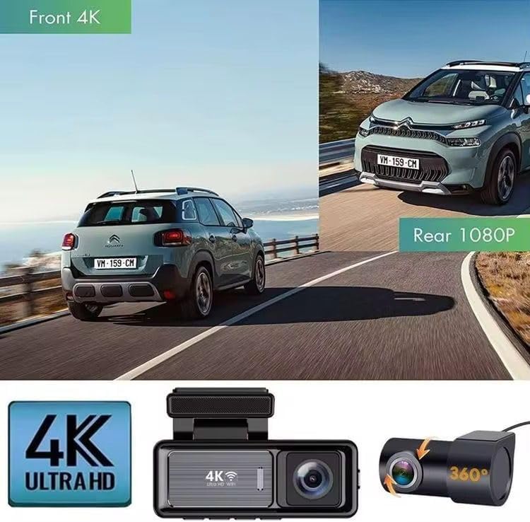 4K Ultra HD Dash Cam, Dual Lens Front and Rear Camera, 3.2" IPS Screen, GPS WiFi