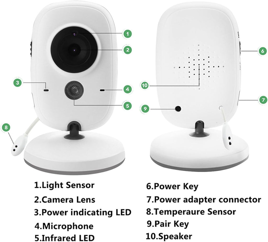 Babies Video Monitor, Wireless Video Color Baby Monito, 2-Way Audio Talk, Temperature Sensor