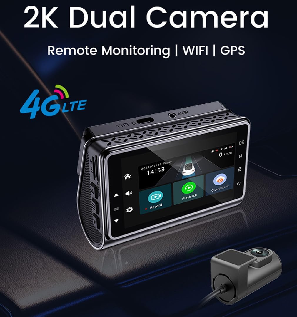 4G 2K+1080P Car Dash Cam DVR 2.0 IPS screen Rearview Camera