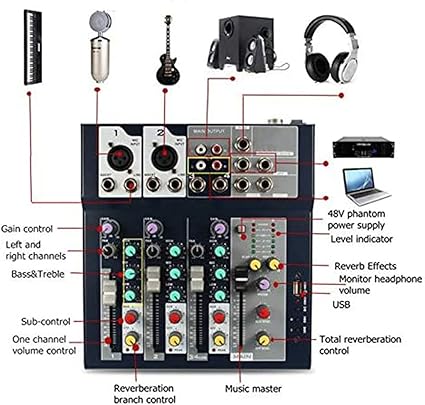 USB 4 Channel Amplifier Sound Audio Mixer F-4
