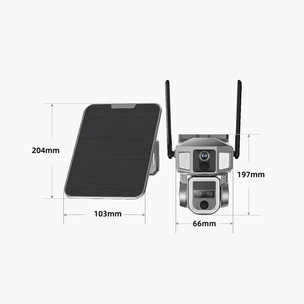 Solar Security Camera Home - Night Vision 4K Triple-Lens 10X Optical Zoom, 4G/Wi-Fi Connectivity,355°PTZ