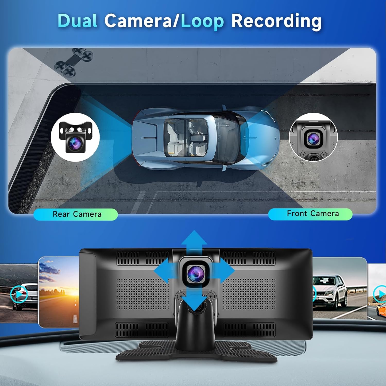 Portable Car Stereo Wireless Carplay/Android Auto with 2.5K Dash Cam