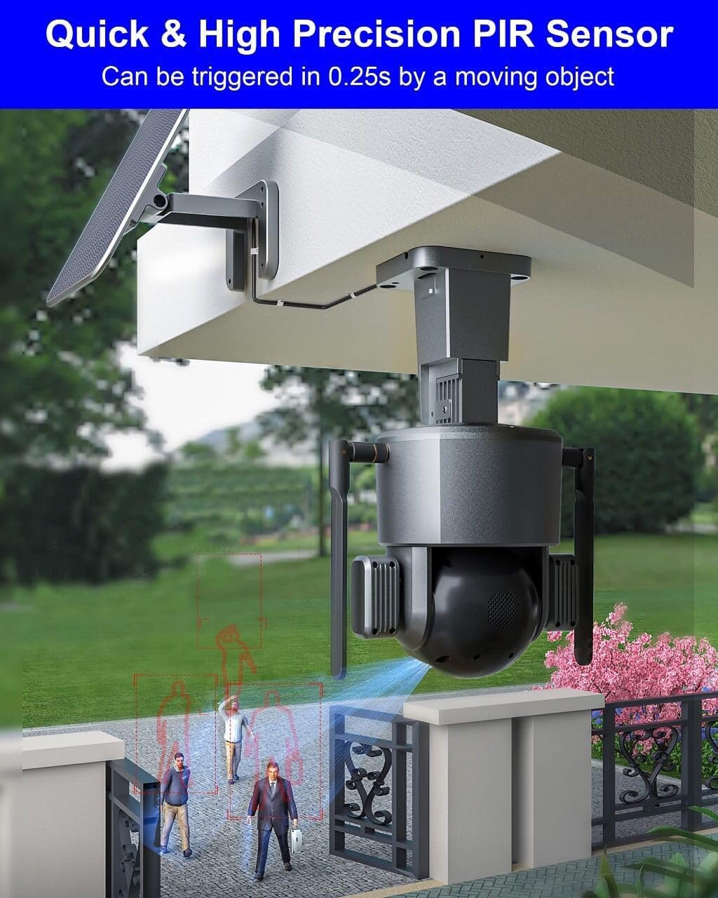 Solar Security Camera Home - Night Vision 4K Triple-Lens 10X Optical Zoom, 4G/Wi-Fi Connectivity,355°PTZ