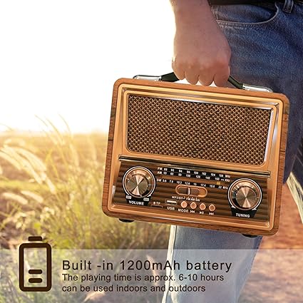 Portable Radio FM Retro - AM SM with Bluetooth Speaker