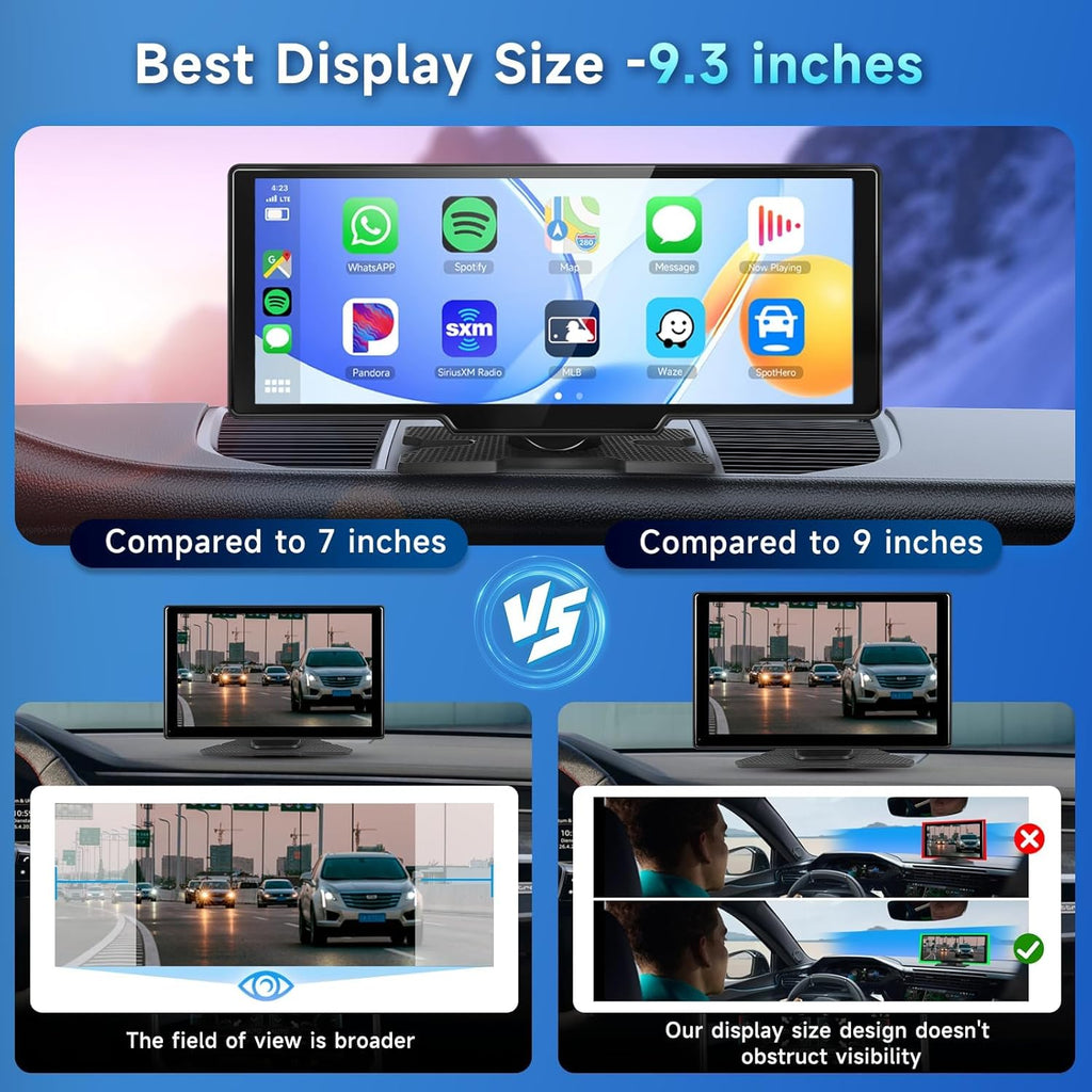 Portable Car Stereo Wireless Carplay/Android Auto with 2.5K Dash Cam