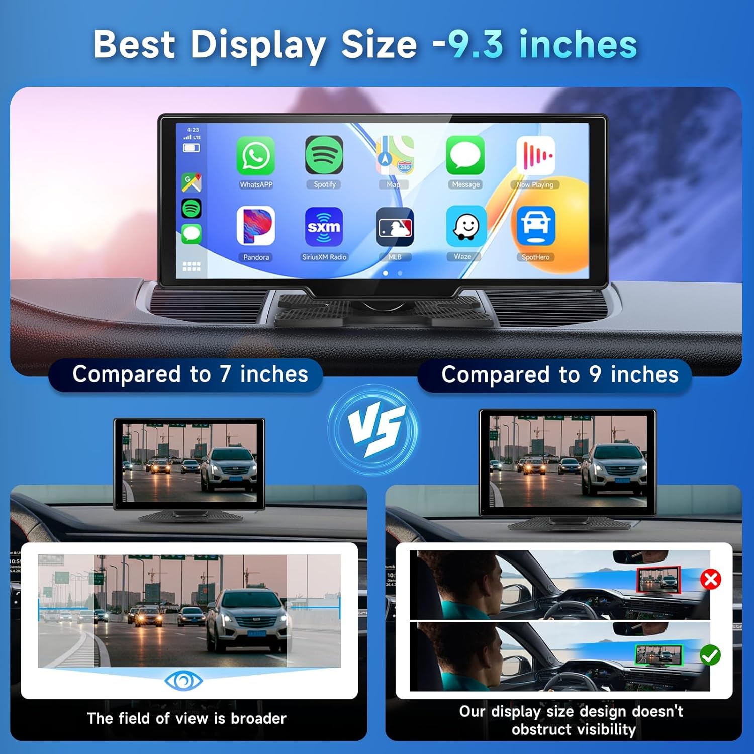 Portable Car Stereo Wireless Carplay/Android Auto with 2.5K Dash Cam