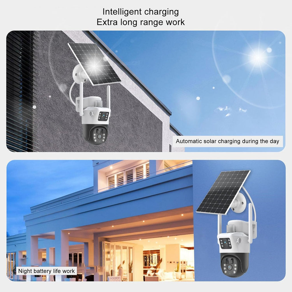 V380 Outdoor Security Camera WiFi Solar Dual Lens CCTV Surveillance for Villa with Night Vision