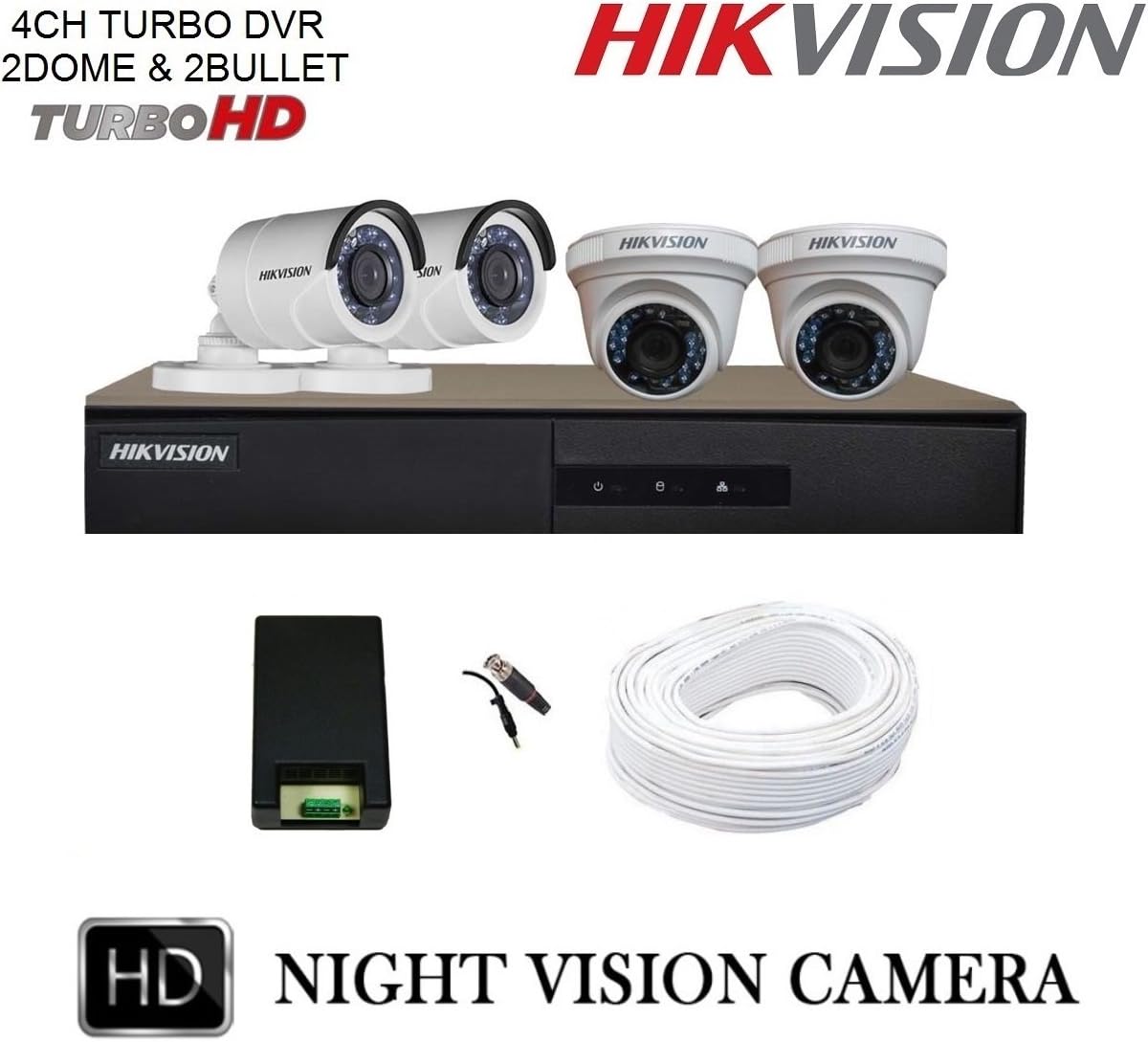 Hikvision Full HD (2MP) 4 CCTV Camera & 4Ch.Full HD DVR Kit