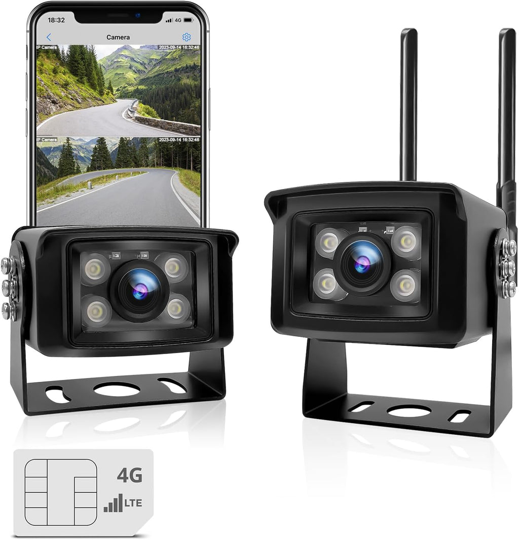 3G/4G LTE Truck/ Viechle Camera No WiFi, Security Camera Outdoor with Sim Card, Sound & Light Alarms