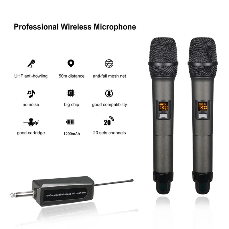 Dual Dynamic Mic Handheld UHF Wireless Microphone