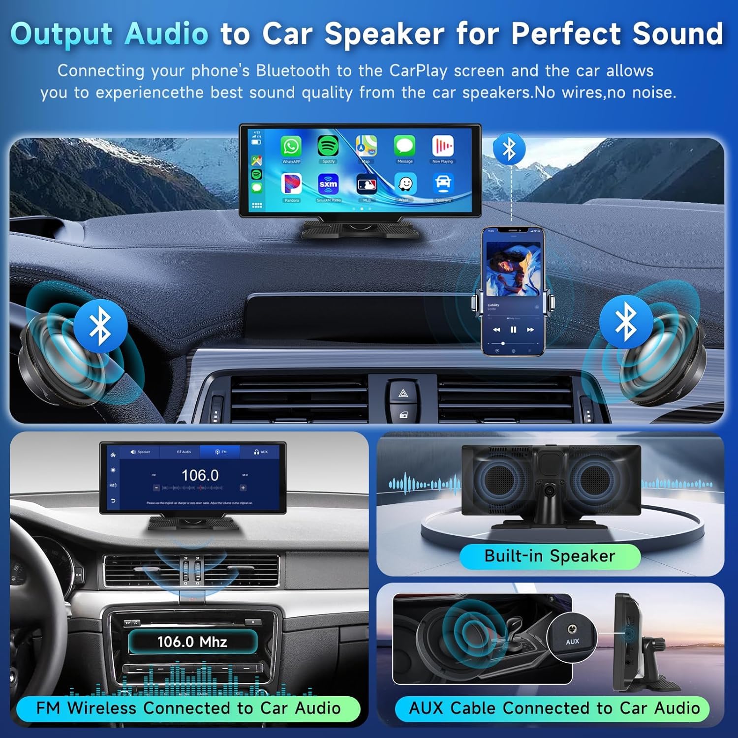 Portable Car Stereo Wireless Carplay/Android Auto with 2.5K Dash Cam