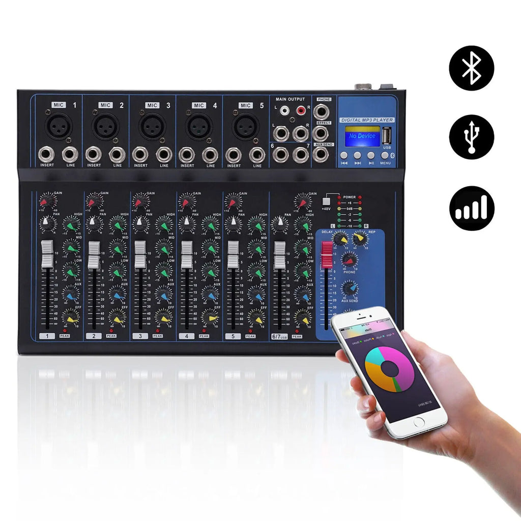 F7 Professional Audio Mixer Console 7-Channel