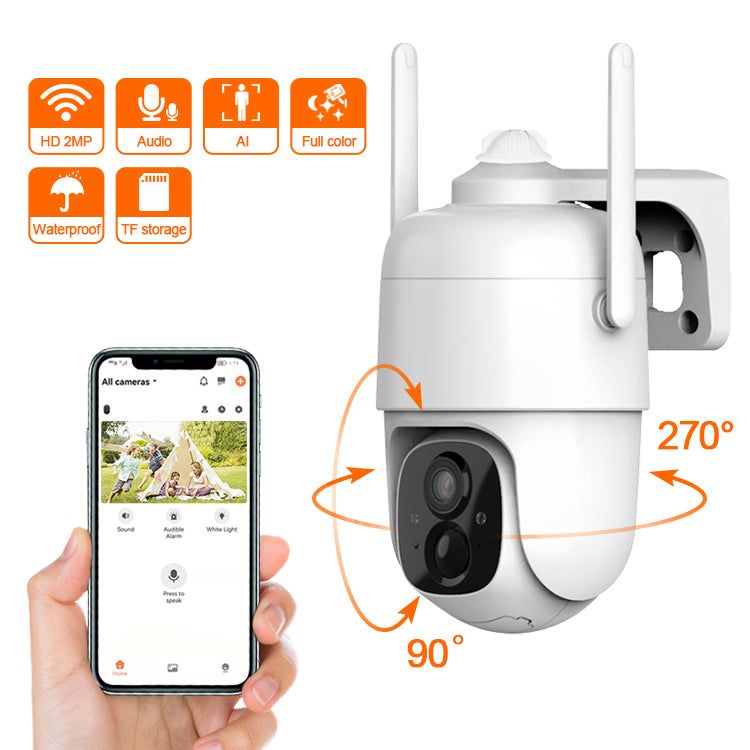 Home Security Cameras Wireless Outdoor, 2K Battery Powered Security Camera, 360° PTZ Camera with Spotlight, Siren