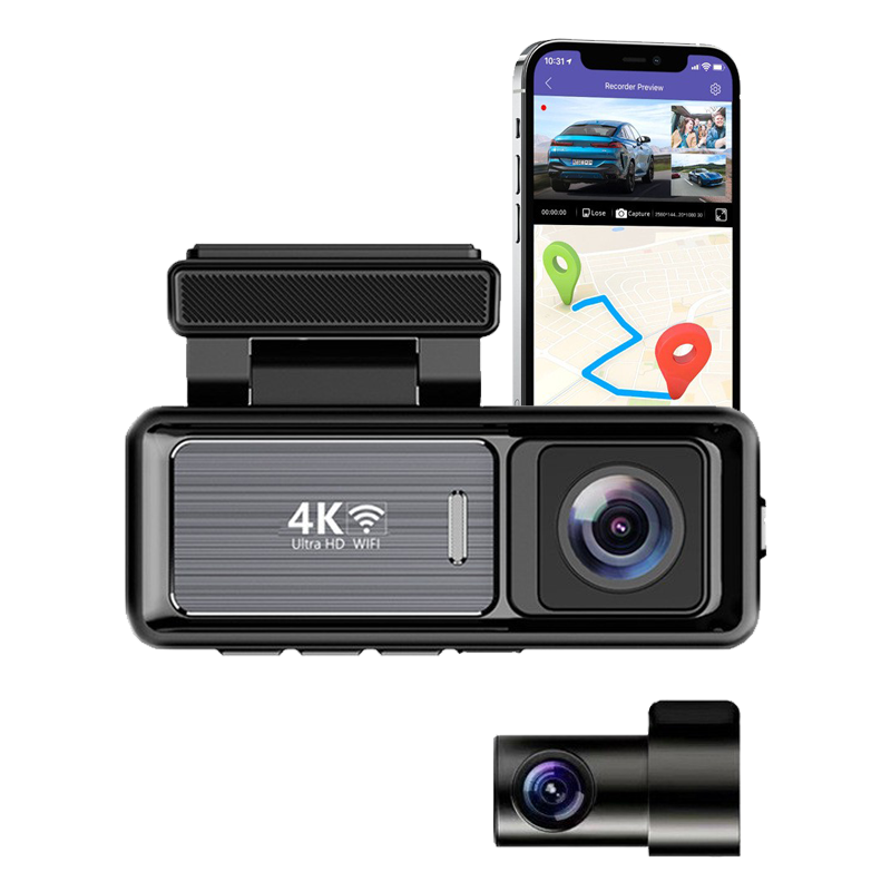 4K Ultra HD Dash Cam, Dual Lens Front and Rear Camera, 3.2" IPS Screen, GPS WiFi