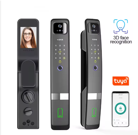 New smart Door Lock with Face Unlock and inside LCD screen , with finger password ,card access and Video Intercom