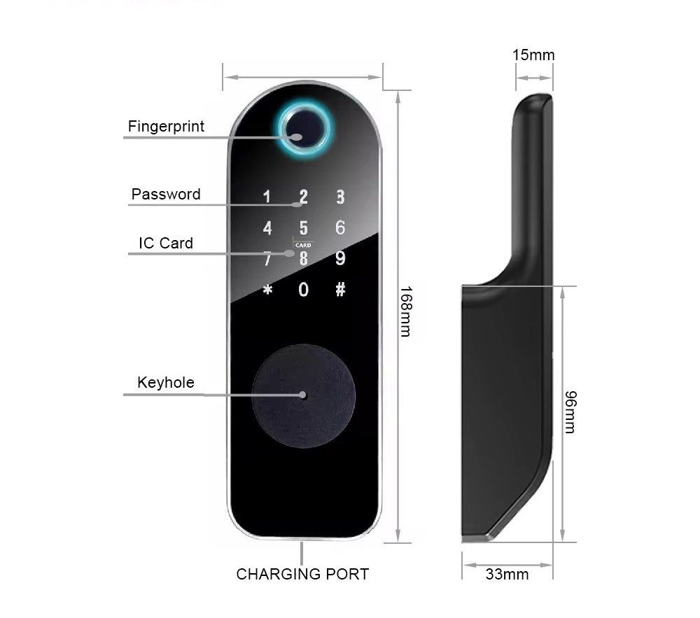 TUYA  WIFI APP Electric Rim lock smart digital key card password fingerprint gate rim