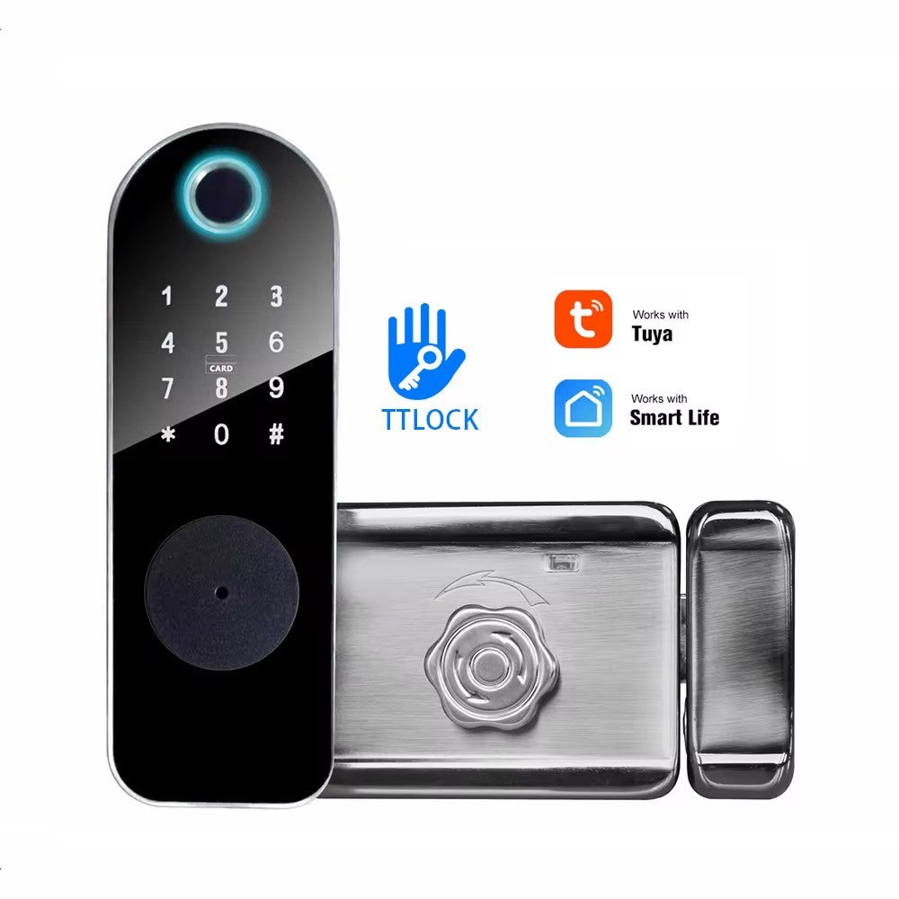 TUYA  WIFI APP Electric Rim lock smart digital key card password fingerprint gate rim